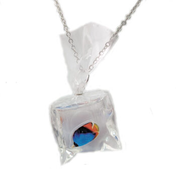 Ocean Salt Water Fish in a Bag Blue Orange Resin Necklace