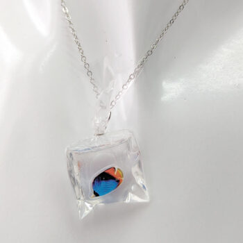 Ocean Salt Water Fish in a Bag Blue Orange Resin Necklace - Image 2