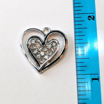 Clear Rhinestone Hollow Black Double Heart Charm Silver - Image 2