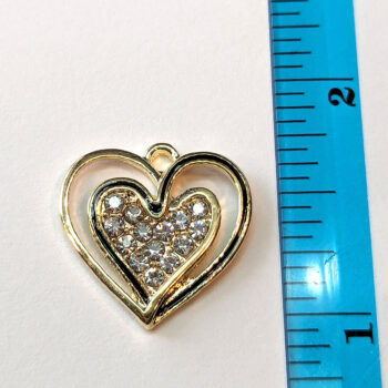 Clear Rhinestone Hollow Black Double Heart Charm Gold - Image 2