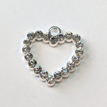 Clear Rhinestone Hollow Heart Charm Silver