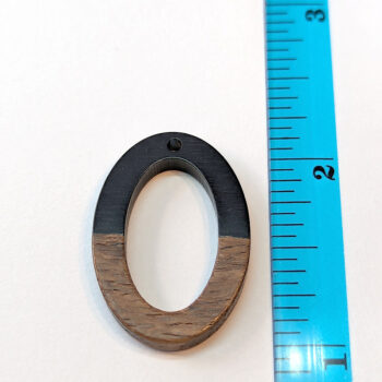 Black Grey Hollow Oval Half Resin Wood Pendant - Image 2