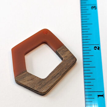 Burnt Orange Hollow Irregular Resin Geometric Wood Pendant - Image 2