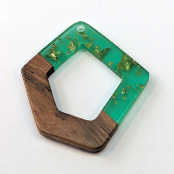 Green Gold Flecks Hollow Irregular Resin Geometric Wood Pendant