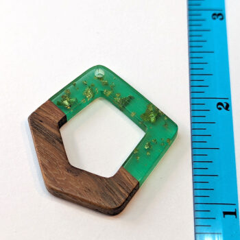 Green Gold Flecks Hollow Irregular Resin Geometric Wood Pendant - Image 2