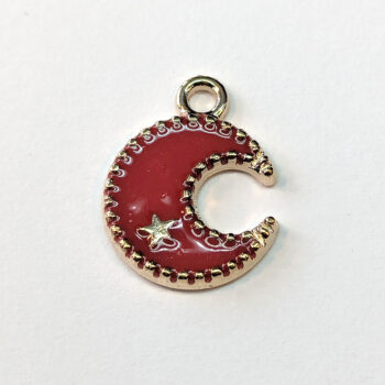 Red Moon and Star Enamel Charm Gold