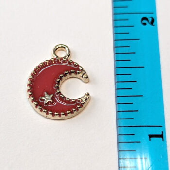 Red Moon and Star Enamel Charm Gold - Image 2