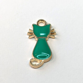 Green Cat Enamel Charm Gold