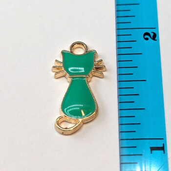 Green Cat Enamel Charm Gold - Image 2