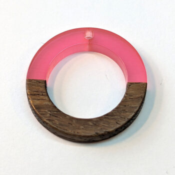 Pink Hollow Circle Round Hoop Resin Geometric Wood Pendant - Image 3