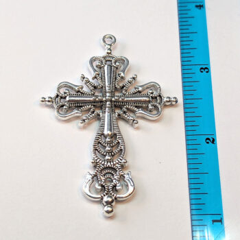 Large Decorative Hallow Cross Pendant Antique Silver - Image 2