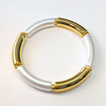 Gold White Boho Bohemia Bamboo Slip-on Acrylic Bracelet