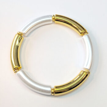 Gold White Boho Bohemia Bamboo Slip-on Acrylic Bracelet - Image 3