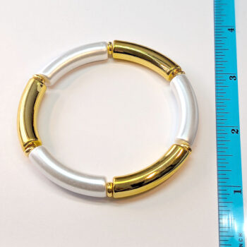 Gold White Boho Bohemia Bamboo Slip-on Acrylic Bracelet - Image 2