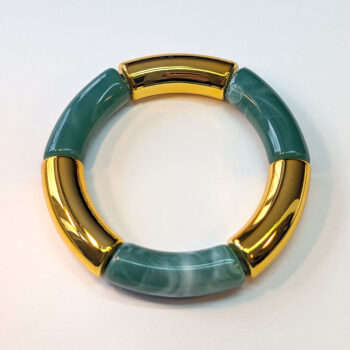 Gold Green Boho Bohemia Bamboo Slip-on Acrylic Bracelet - Image 3