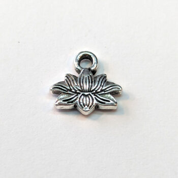 Small Lotus Flower Yoga Om Charm Antique Silver