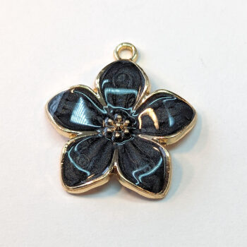 Large Grey Flower Enamel Charm Gold