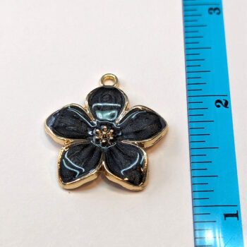 Large Grey Flower Enamel Charm Gold - Image 2