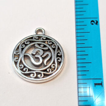 Om Round Hoop Yoga Charm Antique Silver - Image 2