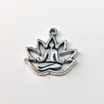 Hollow Lotus Position Flower Yoga Hoop Charm Antique Silver