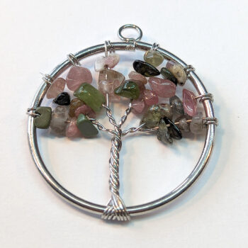 Watermelon Tourmaline Gemstones Tree of Life Wire Pendant Silver