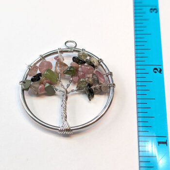 Watermelon Tourmaline Gemstones Tree of Life Wire Pendant Silver - Image 2