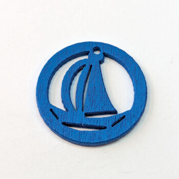 Navy Blue Boat Sailboat Hoop Nautical Wood Pendant