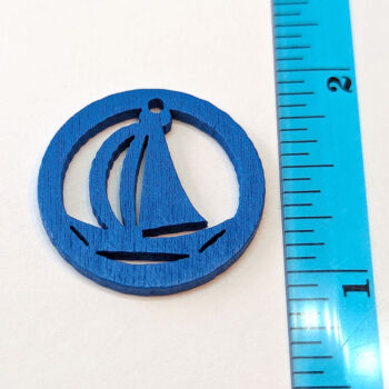 Navy Blue Boat Sailboat Hoop Nautical Wood Pendant - Image 2