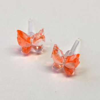 Delicate Butterfly Orange and Clear Resin Stud Earrings - Image 2