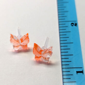 Delicate Butterfly Orange and Clear Resin Stud Earrings - Image 3