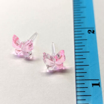 Delicate Butterfly Pink and Clear Resin Stud Earrings - Image 2