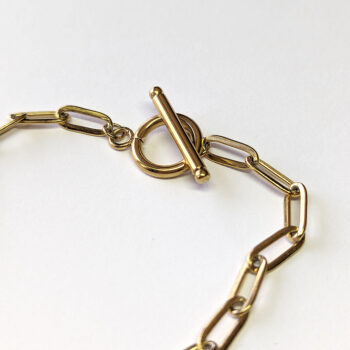 18k Gold Plated Stainless Steel Paper Clip Choker Necklace Toggle Clasp - Image 3