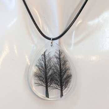 Modern Black Trees Silhouette Teardrop Resin Necklace - Image 4