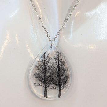 Modern Black Trees Silhouette Teardrop Resin Necklace - Image 3