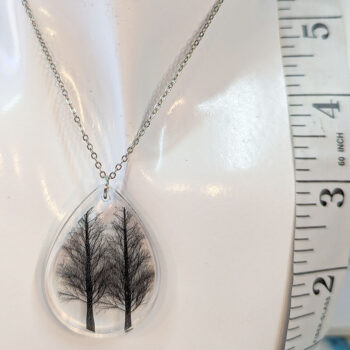 Modern Black Trees Silhouette Teardrop Resin Necklace - Image 2