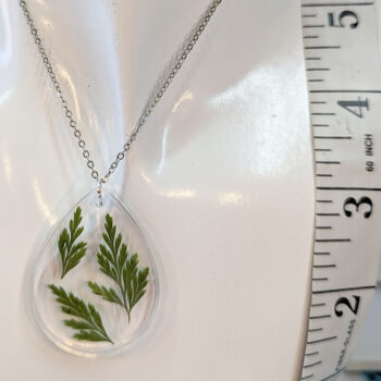 Dried Real Fern Leaf Teardrop Resin Necklace - Image 4