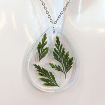 Dried Real Fern Leaf Teardrop Resin Necklace