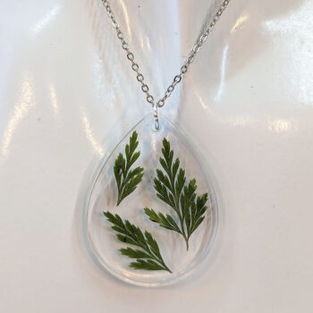 Dried Real Fern Leaf Teardrop Resin Necklace - Image 3