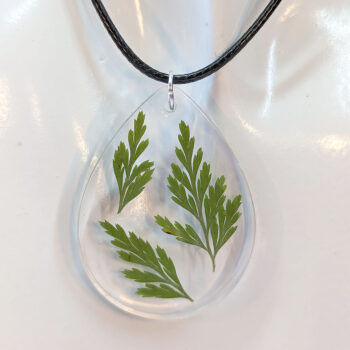 Dried Real Fern Leaf Teardrop Resin Necklace - Image 2