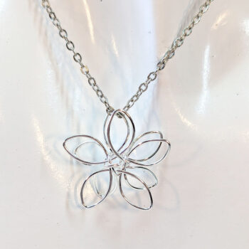 Silver Floating Small Wire Wrapped Flower Necklace