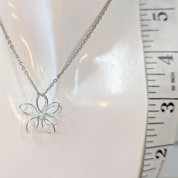 Silver Floating Small Wire Wrapped Flower Necklace - Image 3