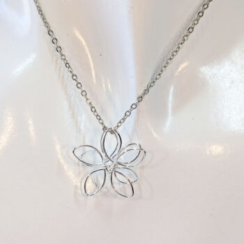 Silver Floating Small Wire Wrapped Flower Necklace - Image 2