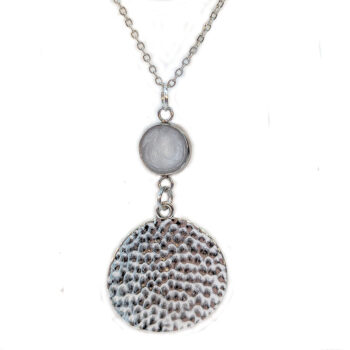 Modern Stamped Round Resin Stainless Steel Connector Necklace Silver