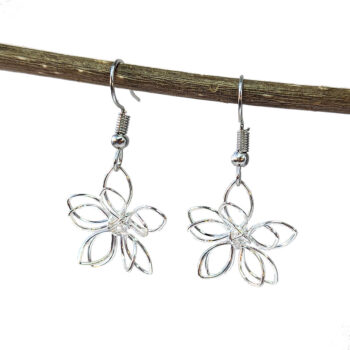 Small Silver Wire-wrapped Flower Earrings