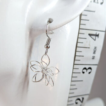 Small Silver Wire-wrapped Flower Earrings - Image 2