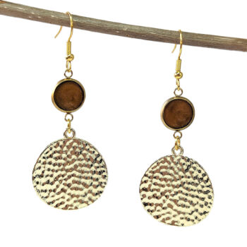 Modern Stamped Round Resin Connector Earrings Gold