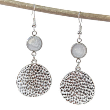 Modern Stamped Round Resin Connector Earrings Silver