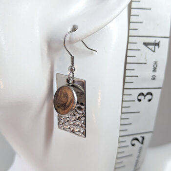 Stainless Steel Rectangle Stamped Brown Resin Earrings Silver - Image 2