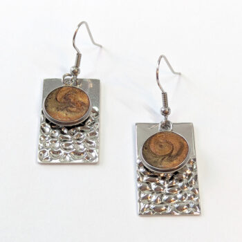 Stainless Steel Rectangle Stamped Brown Resin Earrings Silver - Image 5