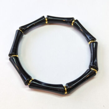 Gold Black Boho Bohemia Bamboo Slip-on Acrylic Bracelet - Image 3